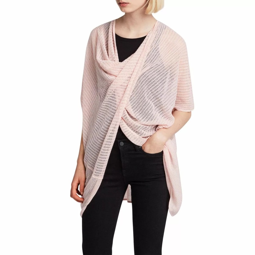 🪷EUC🪷 ALL SAINTS Itat Twist Open Knit Pink Draped Top Size XS/S